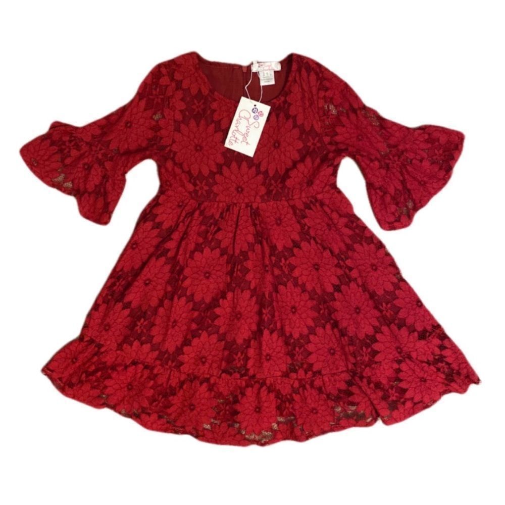 ‎Sweet Charlotte Girls Red Lace Dress, SZ 5